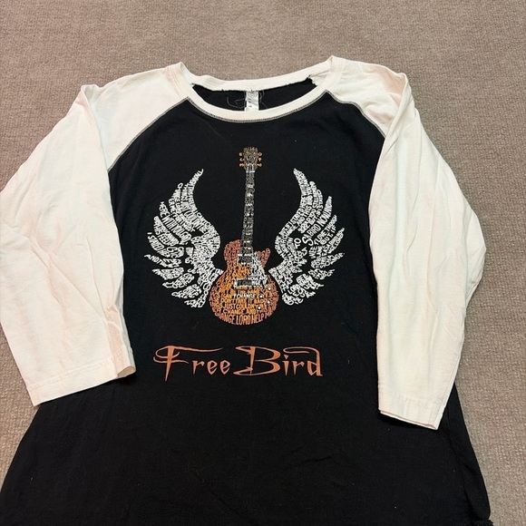 Live And Tell Tops - Free Bird Southern Rock Raglan Tee 3/4 Sleeve Black/Cream Women’s M 0470